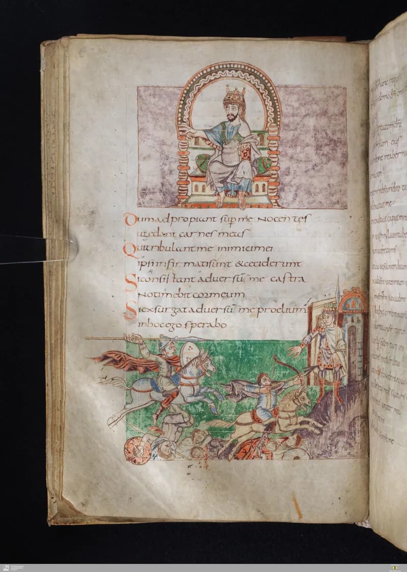 Stuttgart Psalter, Psalm 25 (folio 32v) by Master of the Stuttgart Psalter depicting Psalms 25