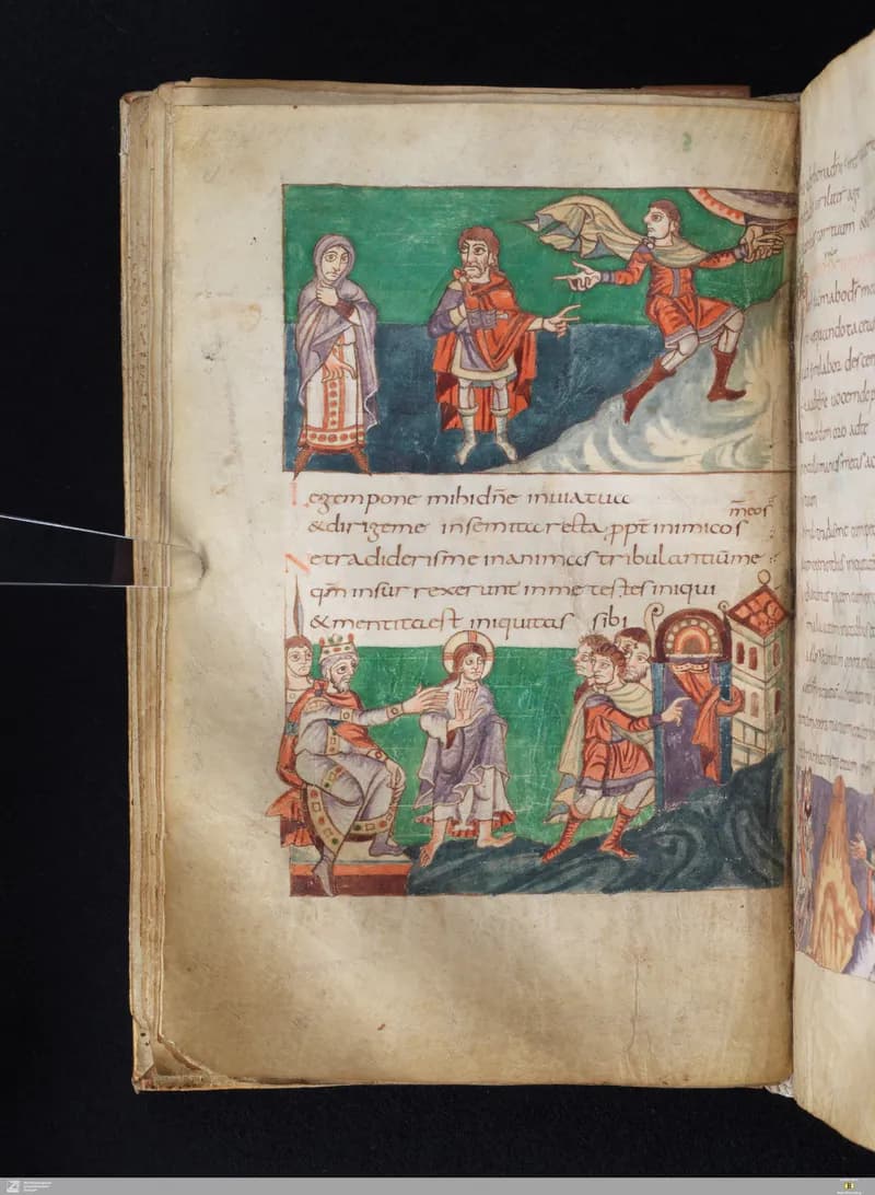 Stuttgart Psalter, Psalm 26 (folio 33v) by Master of the Stuttgart Psalter depicting Psalms 26
