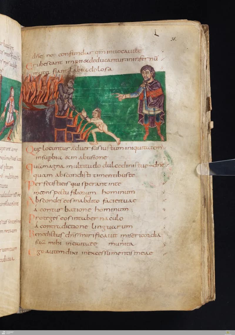 Stuttgart Psalter, Psalm 30 (folio 38r) by Master of the Stuttgart Psalter depicting Psalms 30