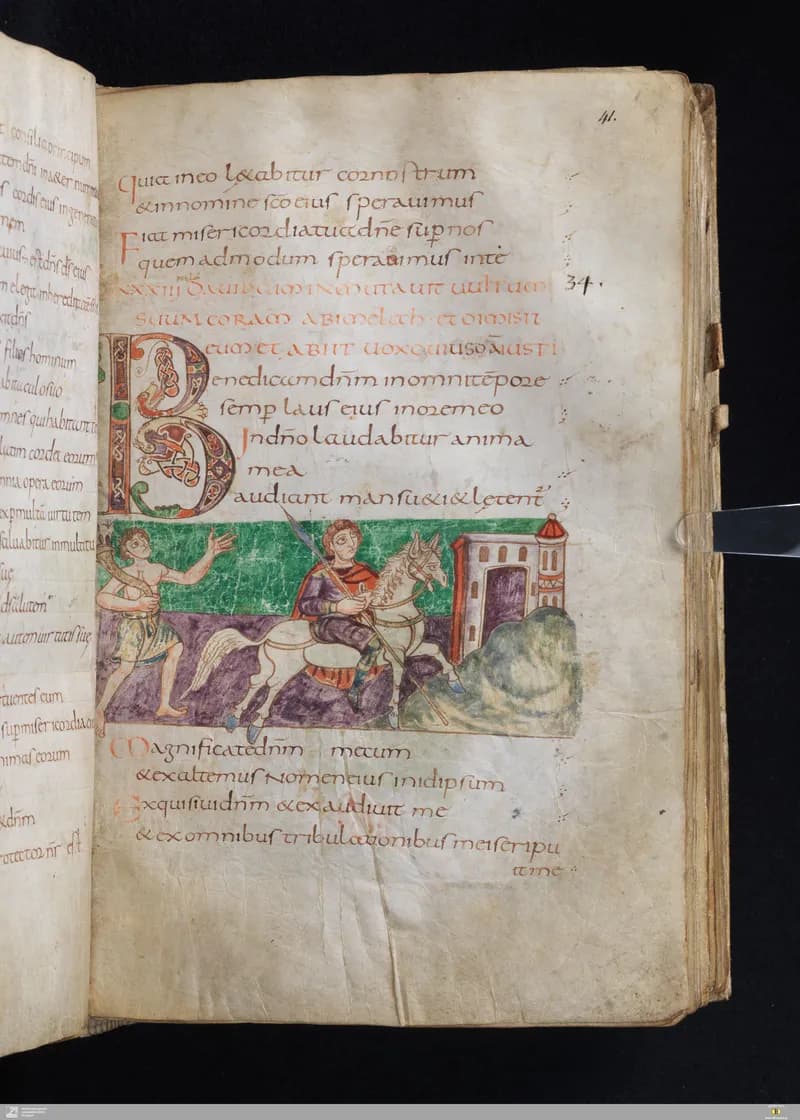 Stuttgart Psalter, Psalm 33 (folio 41r) by Master of the Stuttgart Psalter depicting Psalms 33
