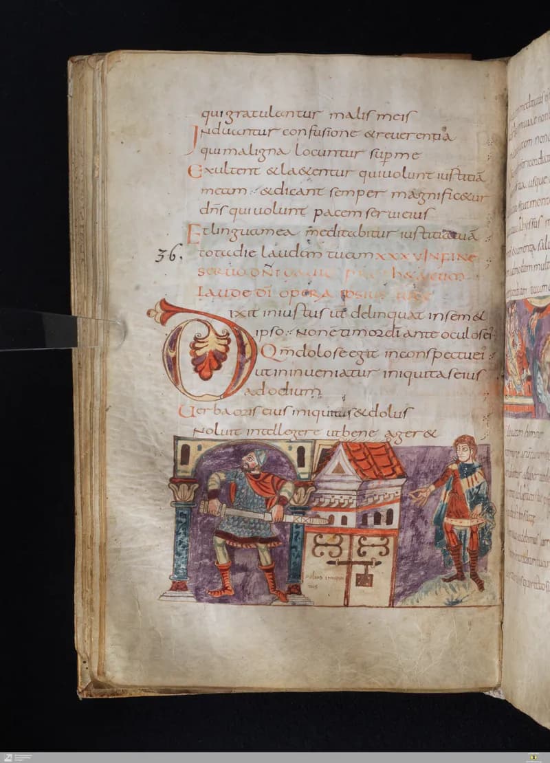 Stuttgart Psalter, Psalm 36 (folio 44v) by Master of the Stuttgart Psalter depicting Psalms 36