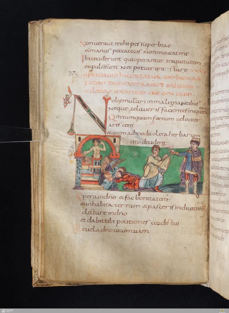 Stuttgart Psalter, Psalm 37 (folio 45v) by Master of the Stuttgart Psalter depicting Psalms 37