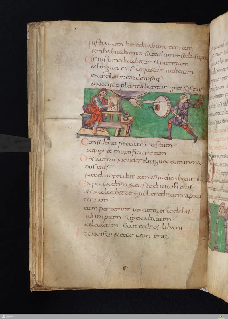 Stuttgart Psalter, Psalm 39 (folio 47v) by Master of the Stuttgart Psalter depicting Psalms 39
