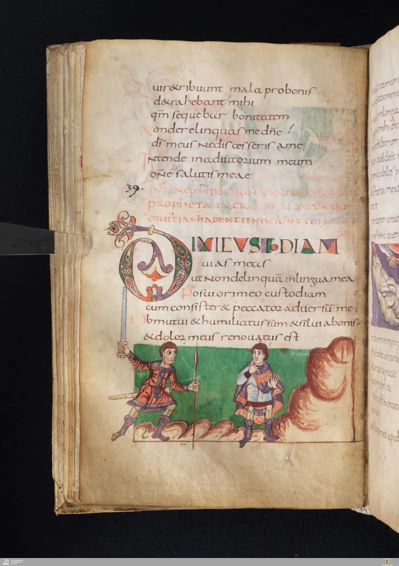 Stuttgart Psalter, Psalm 41 (folio 49v) by Master of the Stuttgart Psalter depicting Psalms 41