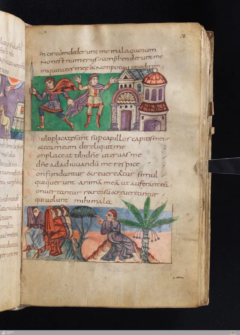 Stuttgart Psalter, Psalm 43 (folio 52r) by Master of the Stuttgart Psalter depicting Psalms 43