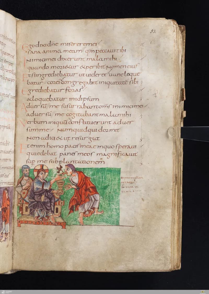Stuttgart Psalter, Psalm 44 (folio 53r) by Master of the Stuttgart Psalter depicting Psalms 44