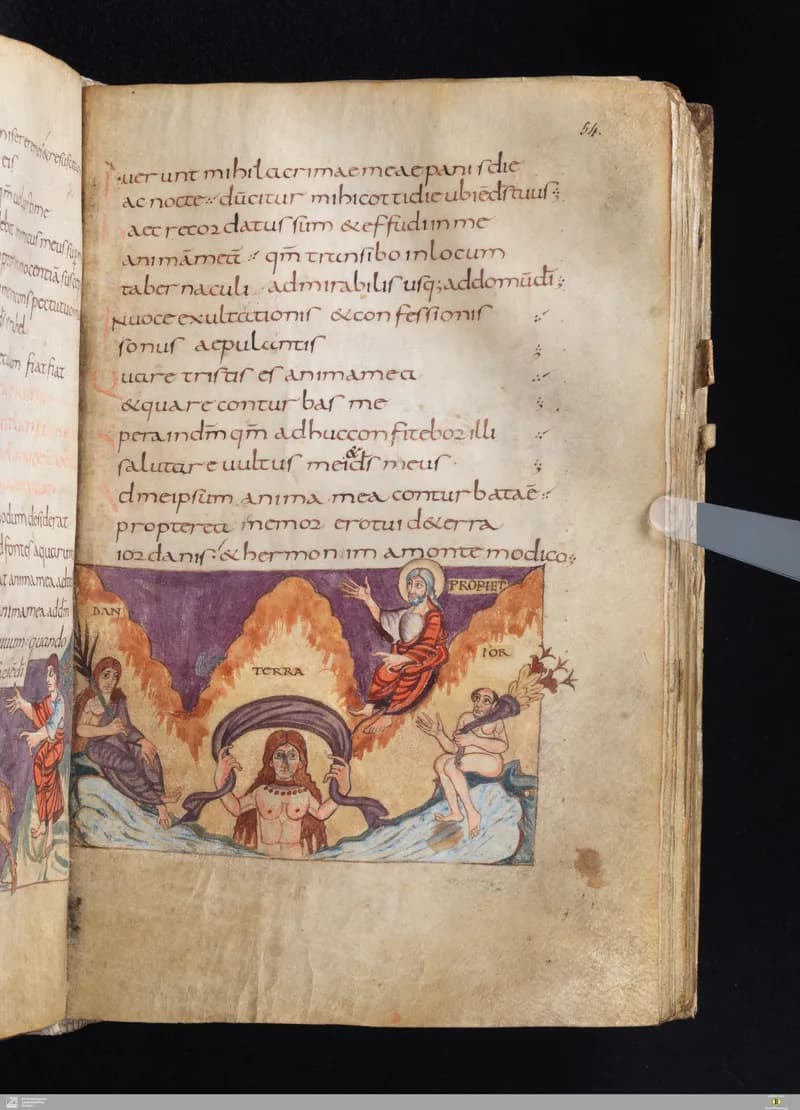 Stuttgart Psalter, Psalm 45 (folio 54r) by Master of the Stuttgart Psalter depicting Psalms 45