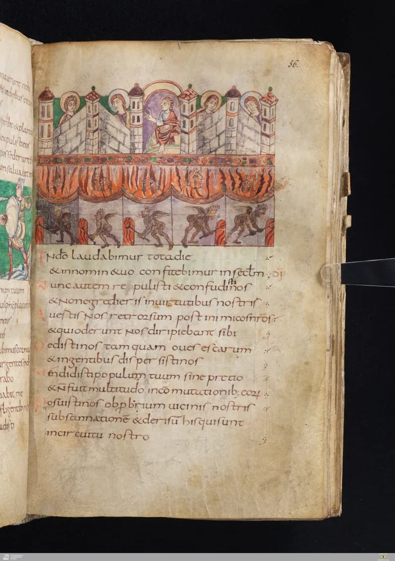 Stuttgart Psalter, Psalm 47 (folio 56r) by Master of the Stuttgart Psalter depicting Psalms 47
