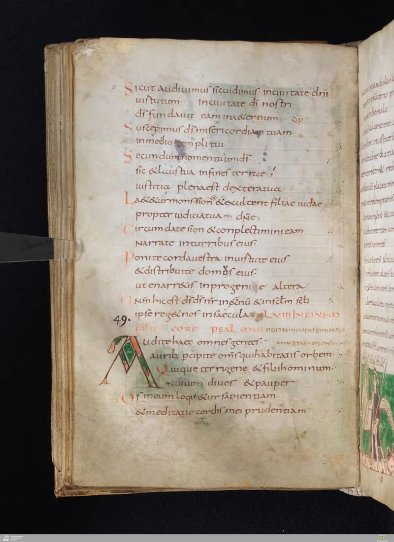 Stuttgart Psalter, Psalm 51 (folio 60v) by Master of the Stuttgart Psalter depicting Psalms 51