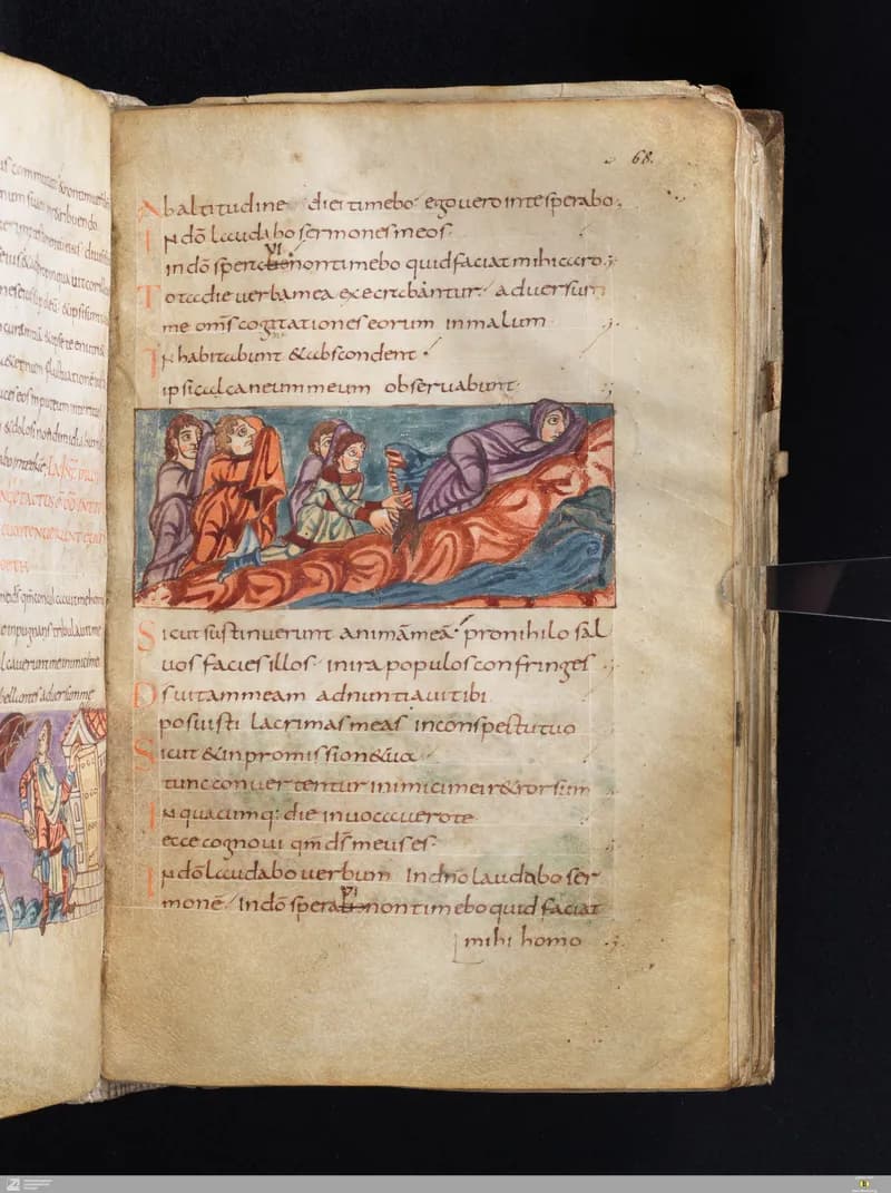 Stuttgart Psalter, Psalm 58 (folio 68r) by Master of the Stuttgart Psalter depicting Psalms 58