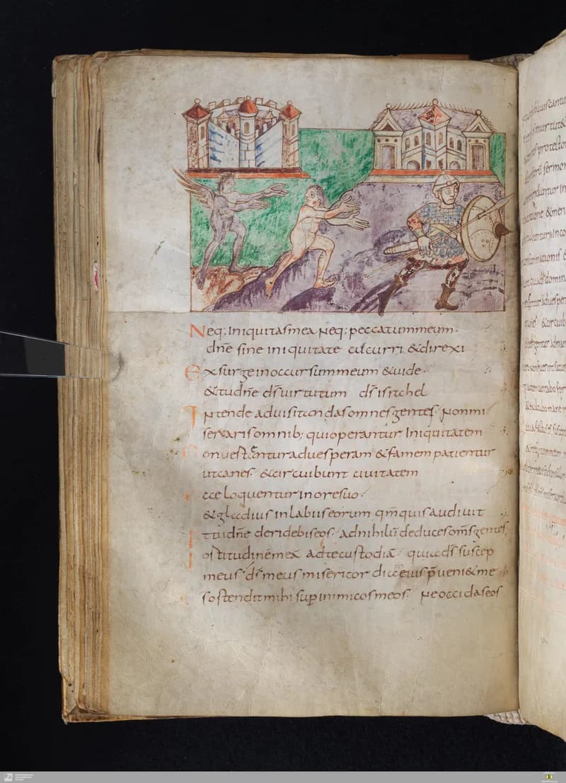 Stuttgart Psalter, Psalm 60 (folio 70v) by Master of the Stuttgart Psalter depicting Psalms 60