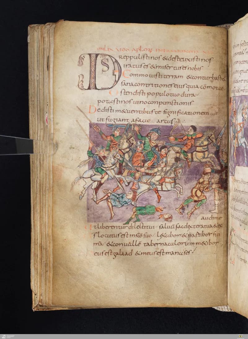 Stuttgart Psalter, Psalm 61 (folio 71v) by Master of the Stuttgart Psalter depicting Psalms 61