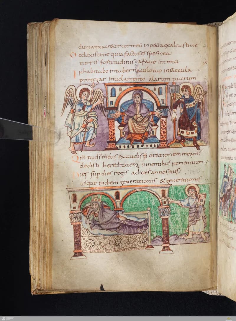 Stuttgart Psalter, Psalm 62 (folio 72v) by Master of the Stuttgart Psalter depicting Psalms 62