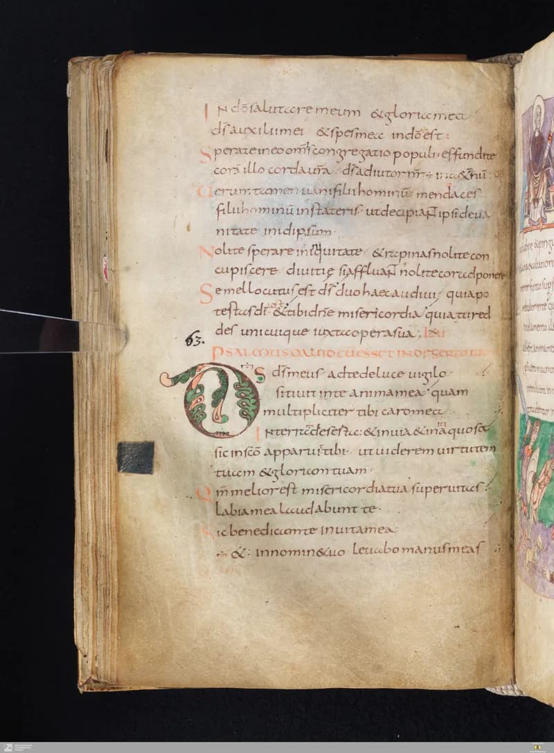 Stuttgart Psalter, Psalm 63 (folio 73v) by Master of the Stuttgart Psalter depicting Psalms 63