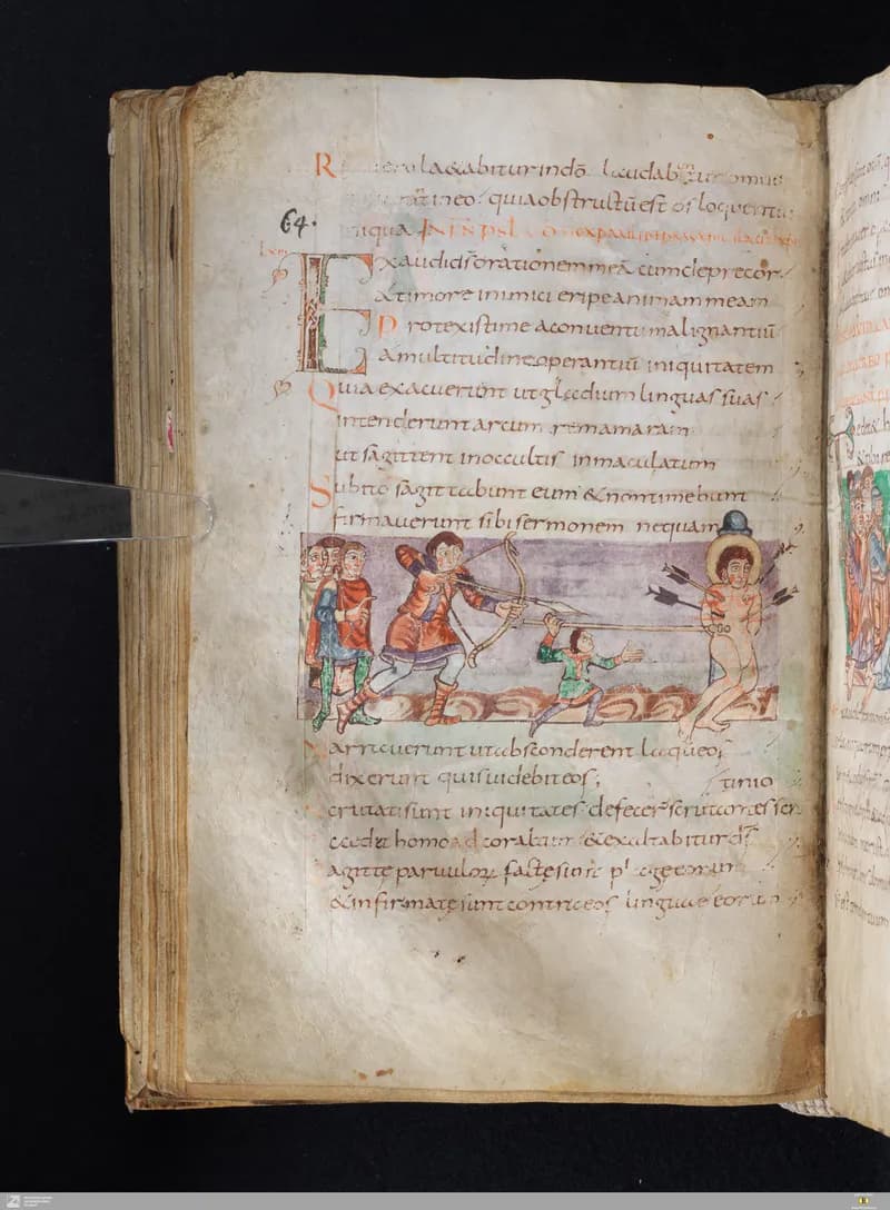 Stuttgart Psalter, Psalm 64 (folio 74v) by Master of the Stuttgart Psalter depicting Psalms 64