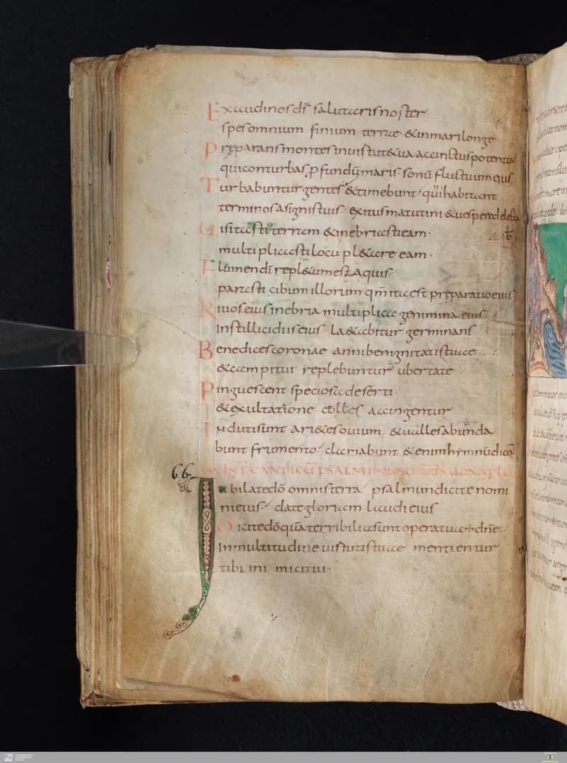 Stuttgart Psalter, Psalm 65 (folio 75v) by Master of the Stuttgart Psalter depicting Psalms 65