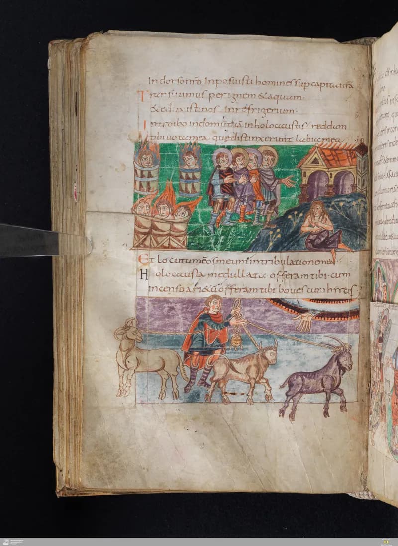 Stuttgart Psalter, Psalm 66 (folio 76v) by Master of the Stuttgart Psalter depicting Psalms 66
