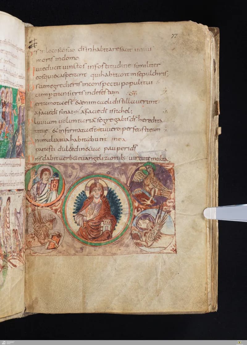 Stuttgart Psalter, Psalm 67 (folio 77r) by Master of the Stuttgart Psalter depicting Psalms 67