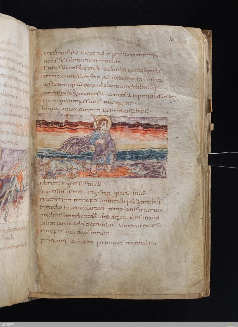 Stuttgart Psalter, Psalm 68 (folio 78r) by Master of the Stuttgart Psalter depicting Psalms 68