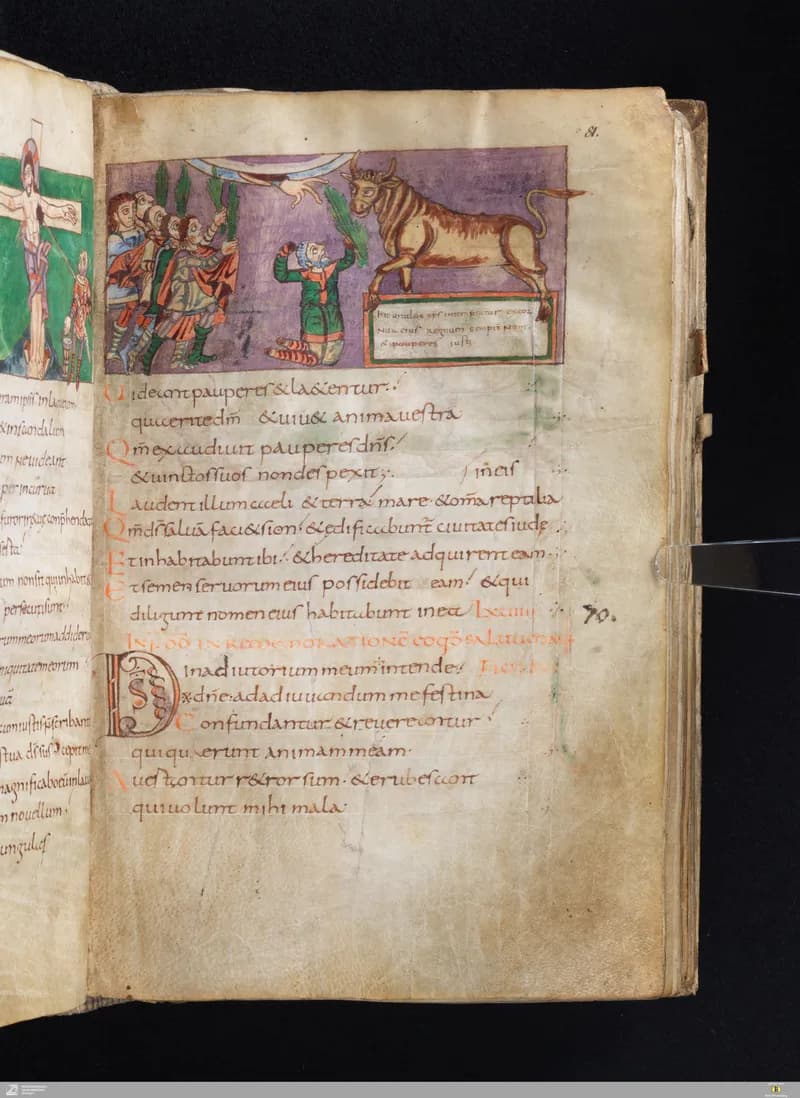 Stuttgart Psalter, Psalm 71 (folio 81r) by Master of the Stuttgart Psalter depicting Psalms 71
