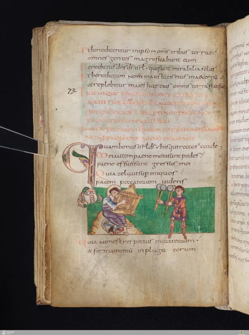 Stuttgart Psalter, Psalm 74 (folio 84v) by Master of the Stuttgart Psalter depicting Psalms 74
