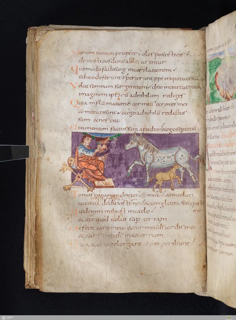 Stuttgart Psalter, Psalm 75 (folio 85v) by Master of the Stuttgart Psalter depicting Psalms 75