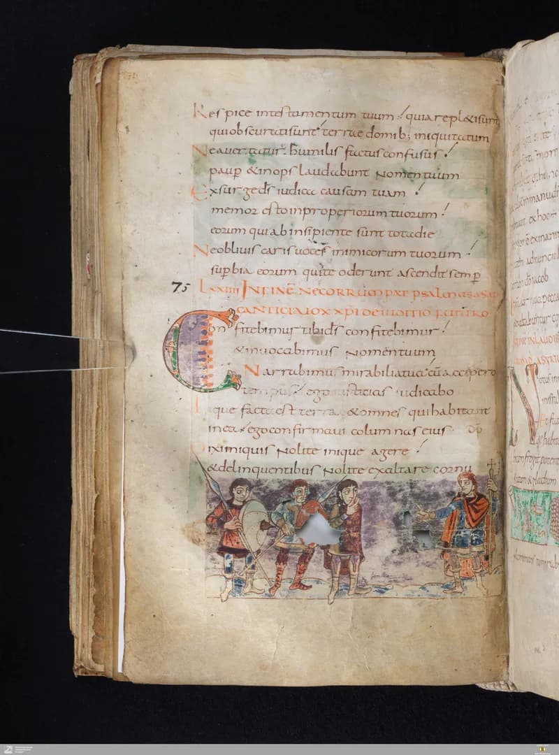 Stuttgart Psalter, Psalm 77 (folio 87v) by Master of the Stuttgart Psalter depicting Psalms 77