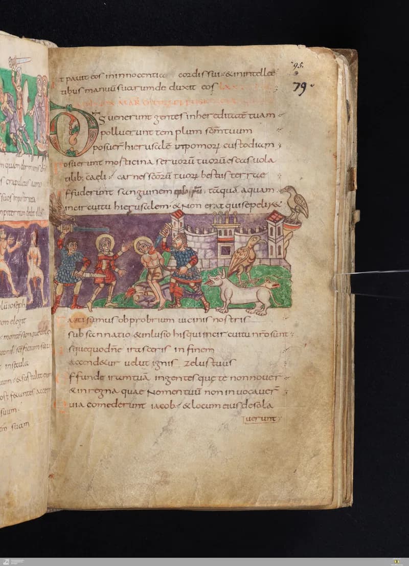 Stuttgart Psalter, Psalm 84 (folio 95r) by Master of the Stuttgart Psalter depicting Psalms 84