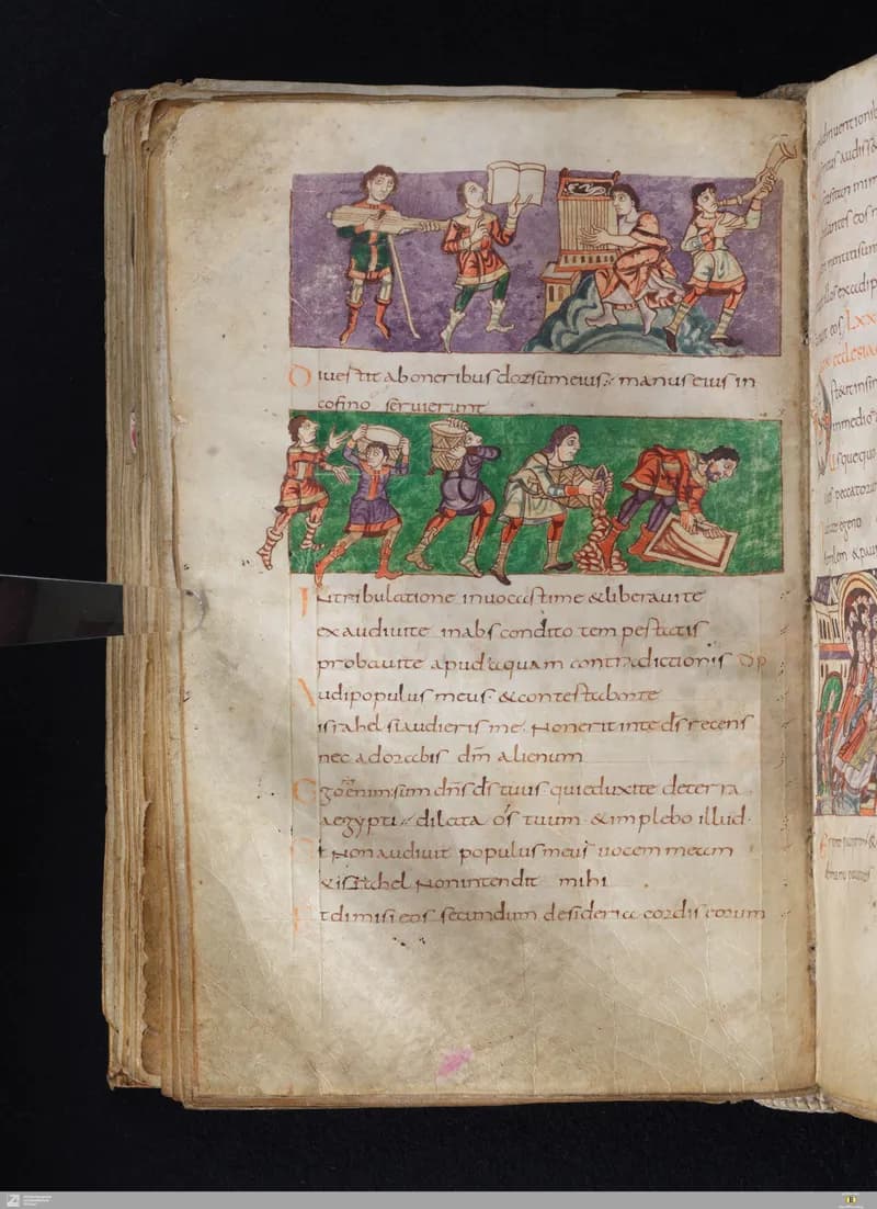 Stuttgart Psalter, Psalm 86 (folio 97v) by Master of the Stuttgart Psalter depicting Psalms 86