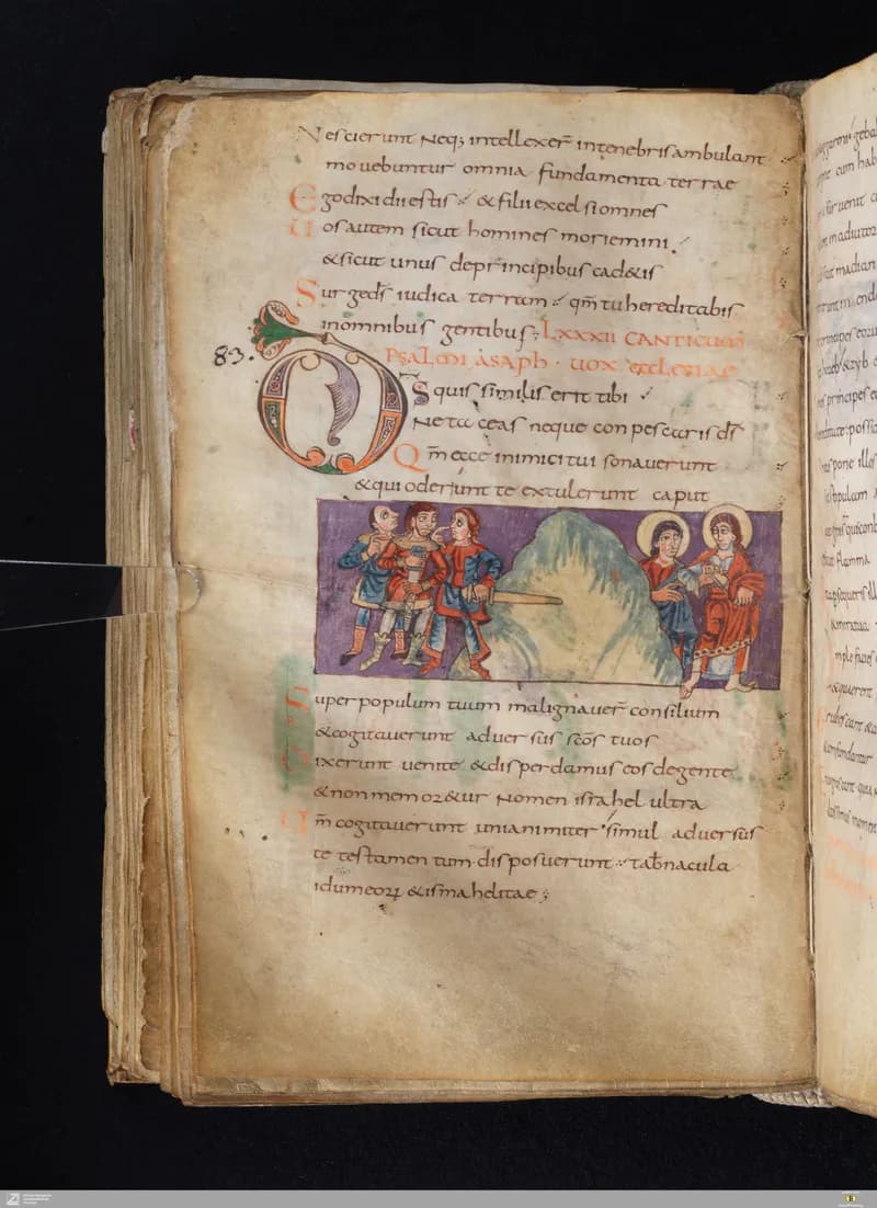 Stuttgart Psalter, Psalm 87 (folio 98v) by Master of the Stuttgart Psalter depicting Psalms 87