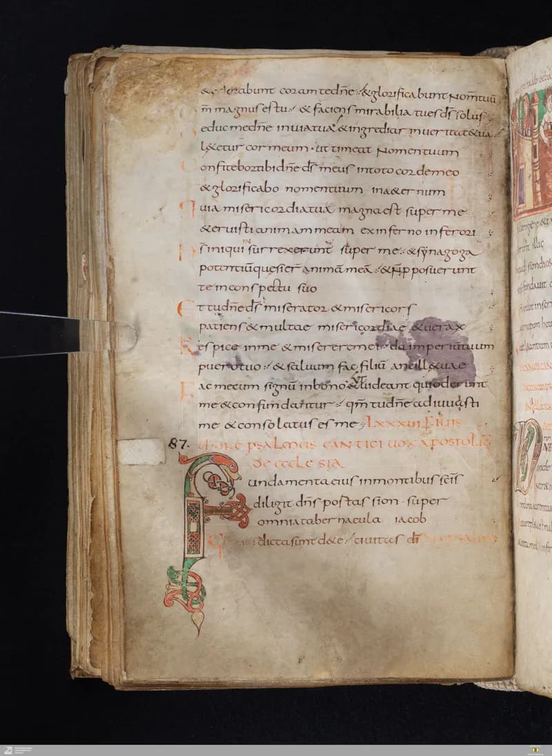 Stuttgart Psalter, Psalm 90 (folio 101v) by Master of the Stuttgart Psalter depicting Psalms 90