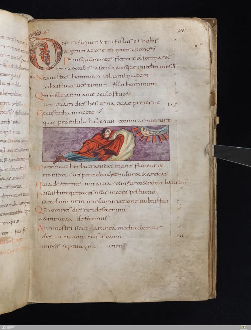 Stuttgart Psalter, Psalm 94 (folio 106r) by Master of the Stuttgart Psalter depicting Psalms 94