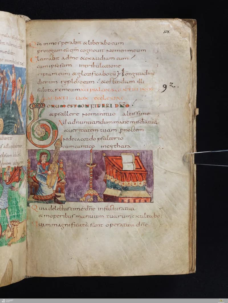 Stuttgart Psalter, Psalm 96 (folio 108r) by Master of the Stuttgart Psalter depicting Psalms 96