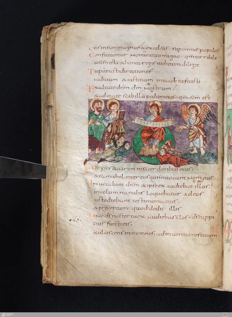 Stuttgart Psalter, Psalm 101 (folio 112v) by Master of the Stuttgart Psalter depicting Psalms 101