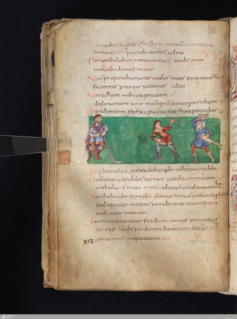 Stuttgart Psalter, Psalm 102 (folio 113v) by Master of the Stuttgart Psalter depicting Psalms 102