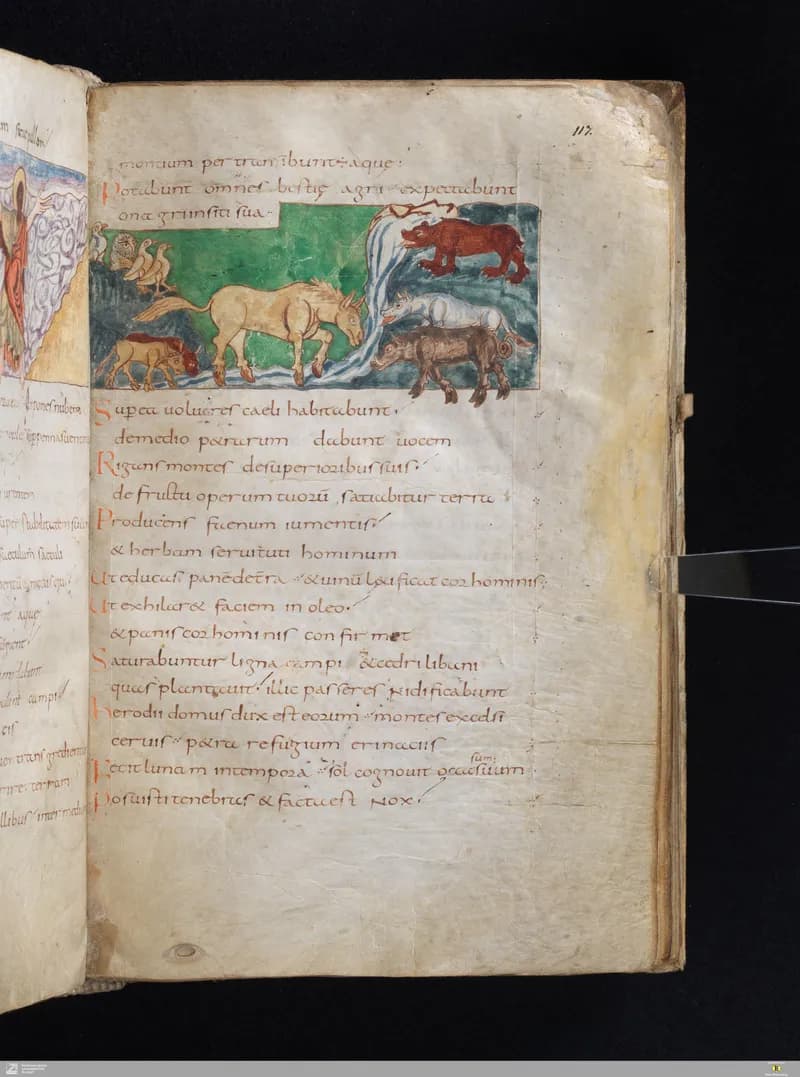 Stuttgart Psalter, Psalm 105 (folio 117r) by Master of the Stuttgart Psalter depicting Psalms 105