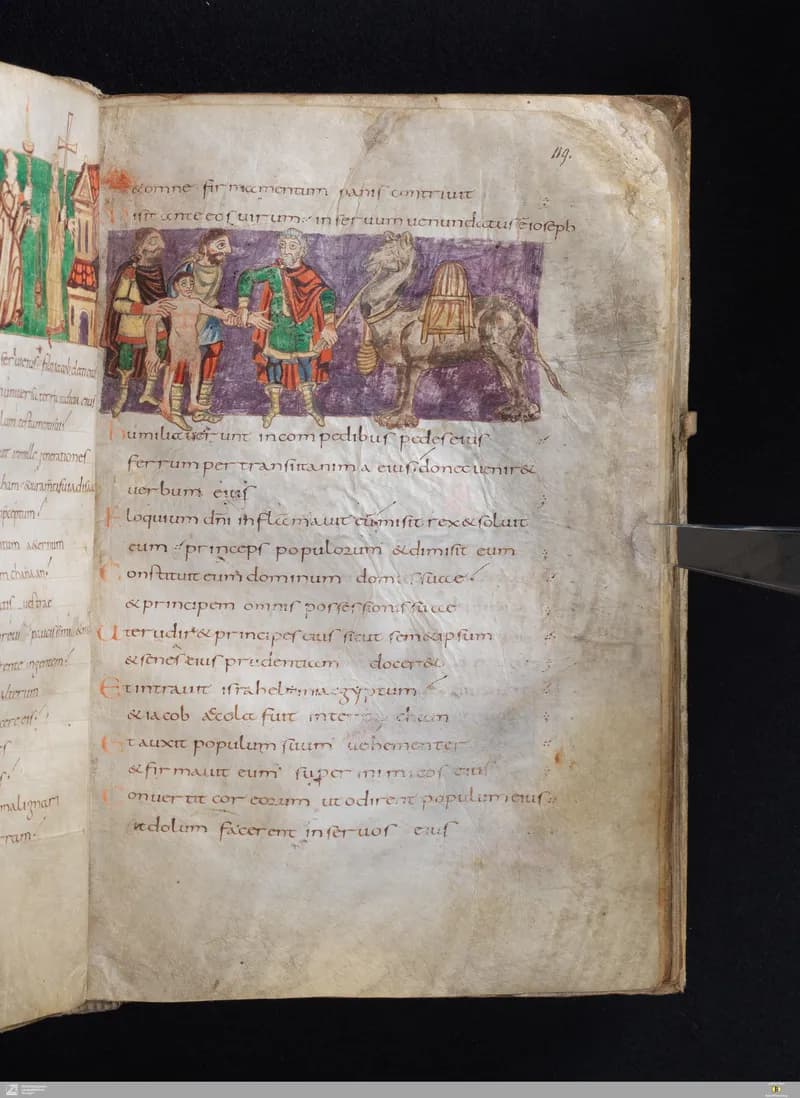 Stuttgart Psalter, Psalm 107 (folio 119r) by Master of the Stuttgart Psalter depicting Psalms 107