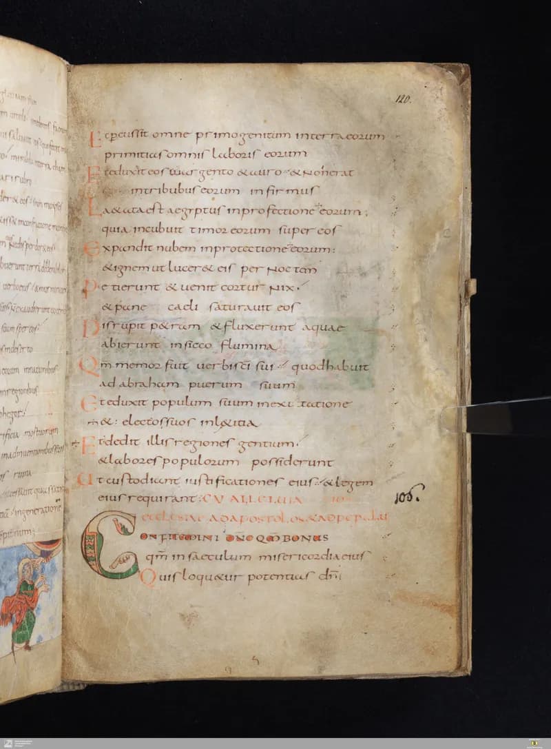 Stuttgart Psalter, Psalm 108 (folio 120r) by Master of the Stuttgart Psalter depicting Psalms 108