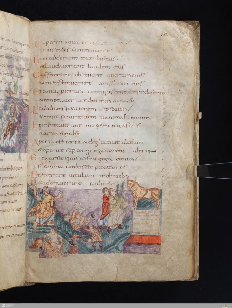 Stuttgart Psalter, Psalm 109 (folio 121r) by Master of the Stuttgart Psalter depicting Psalms 109