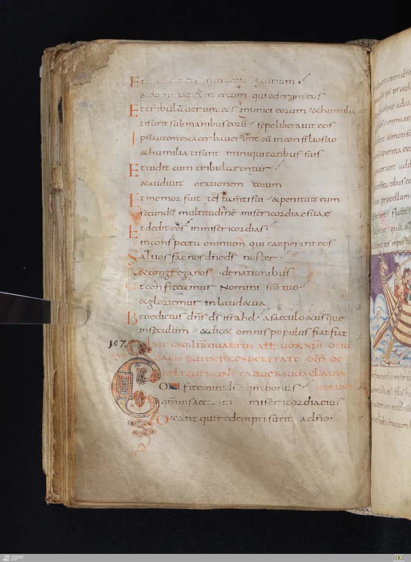 Stuttgart Psalter, Psalm 110 (folio 122v) by Master of the Stuttgart Psalter depicting Psalms 110