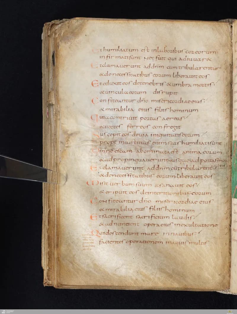 Stuttgart Psalter, Psalm 111 (folio 123v) by Master of the Stuttgart Psalter depicting Psalms 111