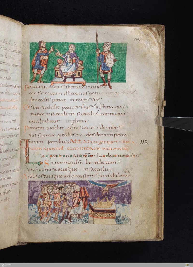 Stuttgart Psalter, Psalm 116 (folio 129r) by Master of the Stuttgart Psalter depicting Psalms 116