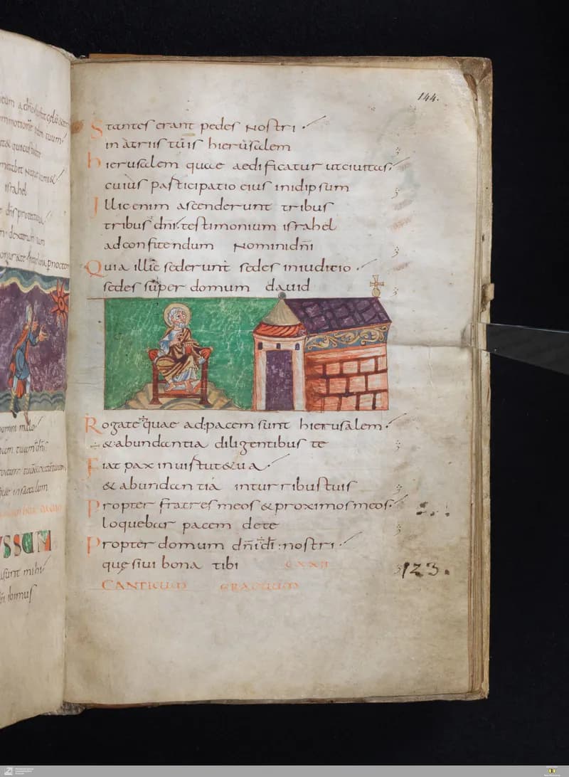 Stuttgart Psalter, Psalm 130 (folio 144r) by Master of the Stuttgart Psalter depicting Psalms 130