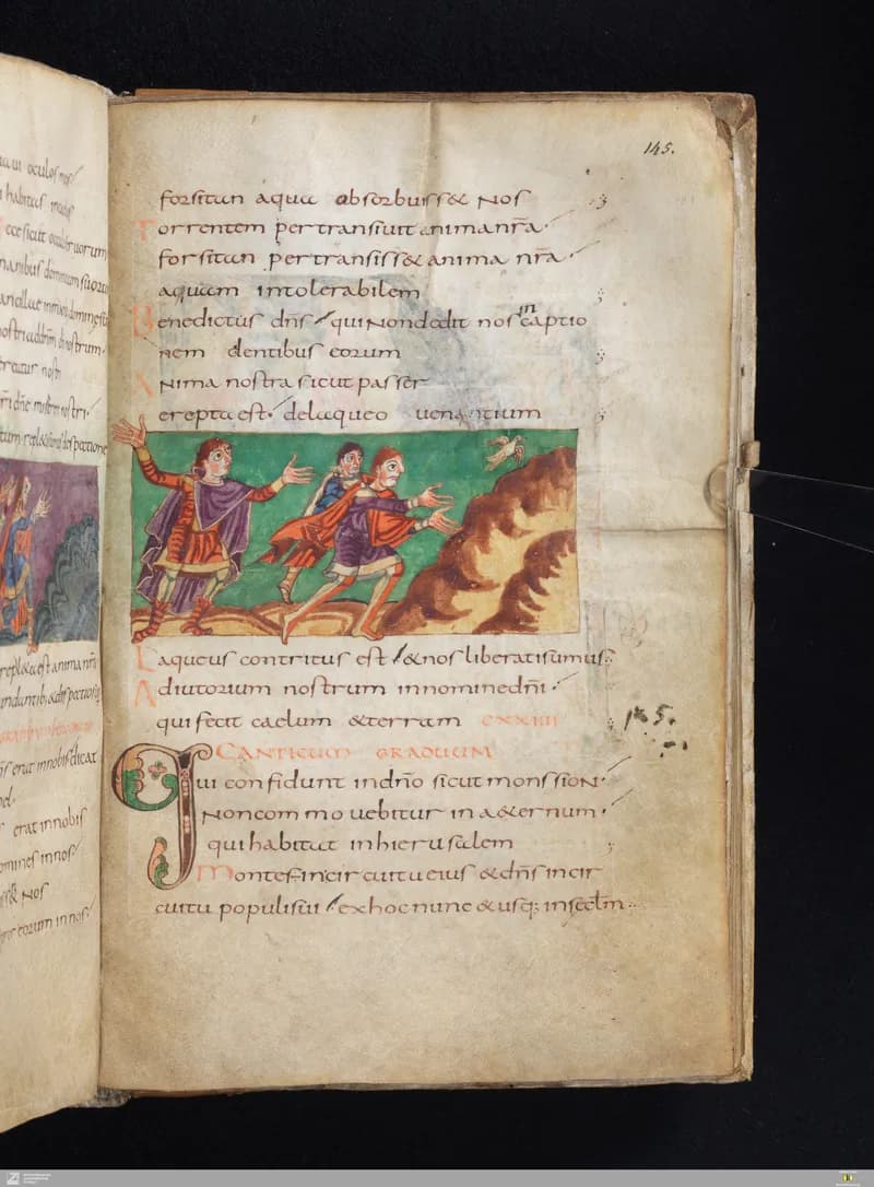 Stuttgart Psalter, Psalm 131 (folio 145r) by Master of the Stuttgart Psalter depicting Psalms 131
