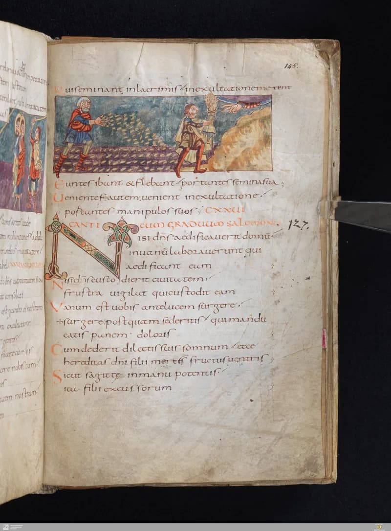 Stuttgart Psalter, Psalm 132 (folio 146r) by Master of the Stuttgart Psalter depicting Psalms 132