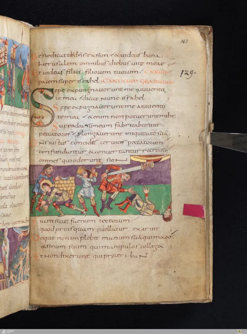 Stuttgart Psalter, Psalm 133 (folio 147r) by Master of the Stuttgart Psalter depicting Psalms 133