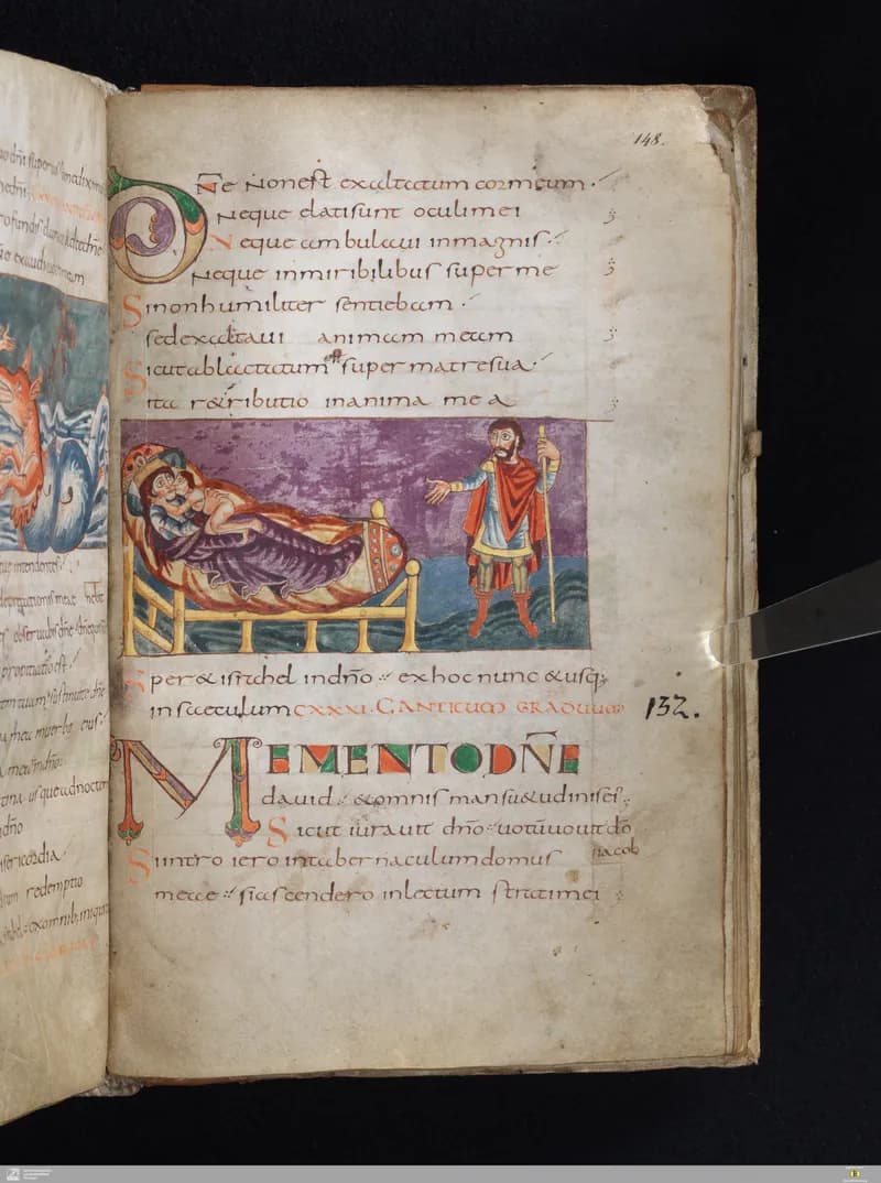 Stuttgart Psalter, Psalm 134 (folio 148r) by Master of the Stuttgart Psalter depicting Psalms 134