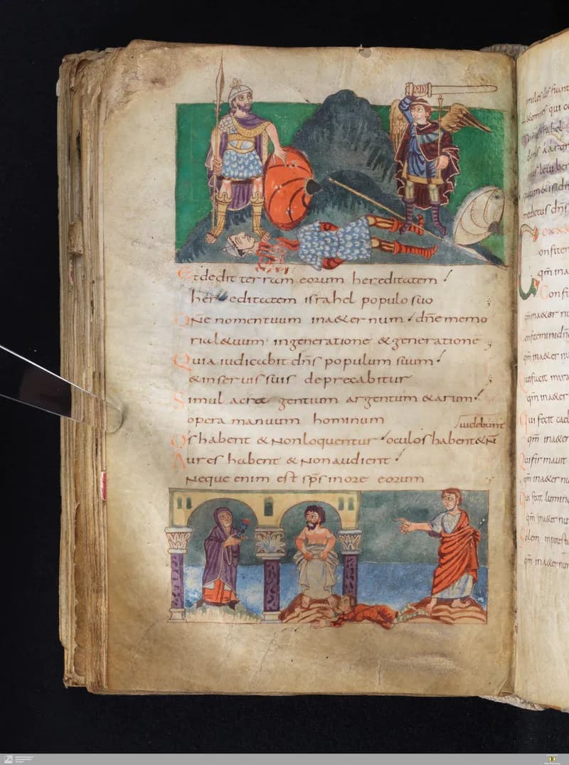 Stuttgart Psalter, Psalm 136 (folio 150v) by Master of the Stuttgart Psalter depicting Psalms 136