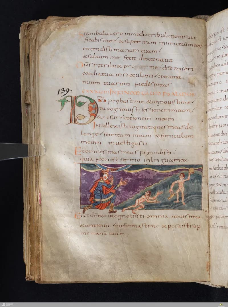 Stuttgart Psalter, Psalm 139 (folio 153v) by Master of the Stuttgart Psalter depicting Psalms 139