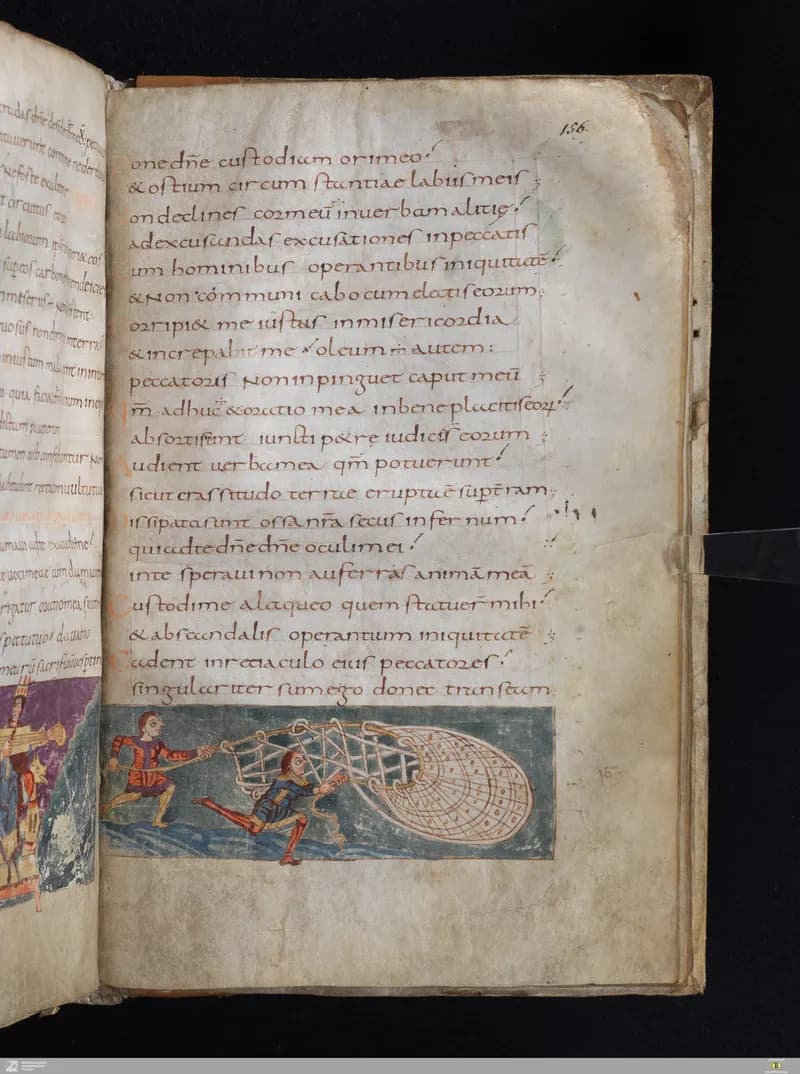 Stuttgart Psalter, Psalm 141 (folio 156r) by Master of the Stuttgart Psalter depicting Psalms 141
